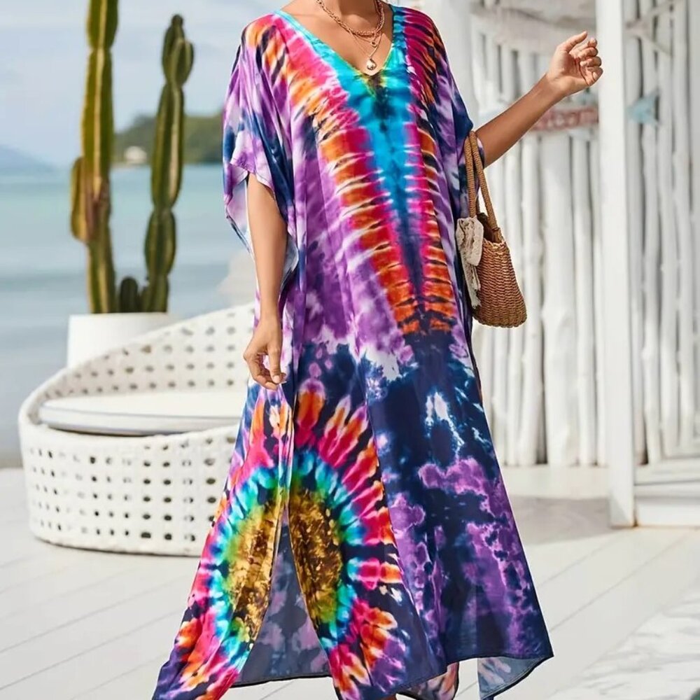 Kaftan Tie Dye Dress Maxi Swim Cover Up NEW - Picture 4 of 8